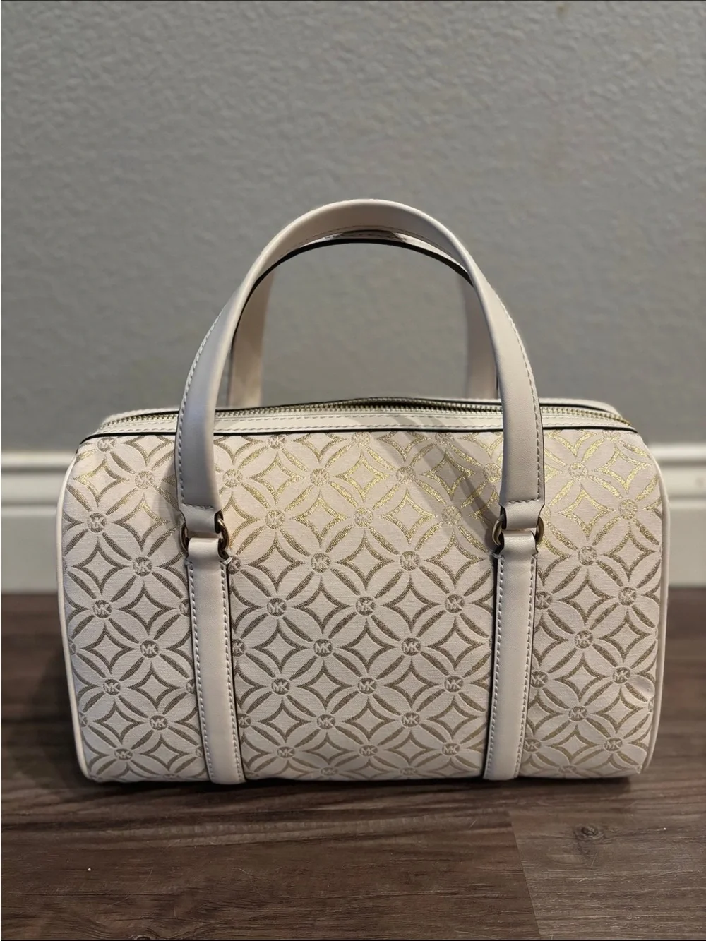 Michael Kors Cream and Gold Logo Satchel